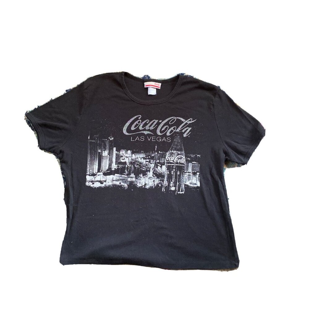 Black Coca Cola Las Vegas Skyline Glitter T Shirt Souvenir Size X Large